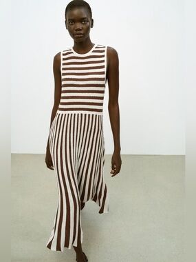 zara brown and white striped dress | Dresses | Zara Monochrome Knit With Keyhole Back Linen dress Size:3XLarge ALT MEGAN THEE STALLION in Pink / White